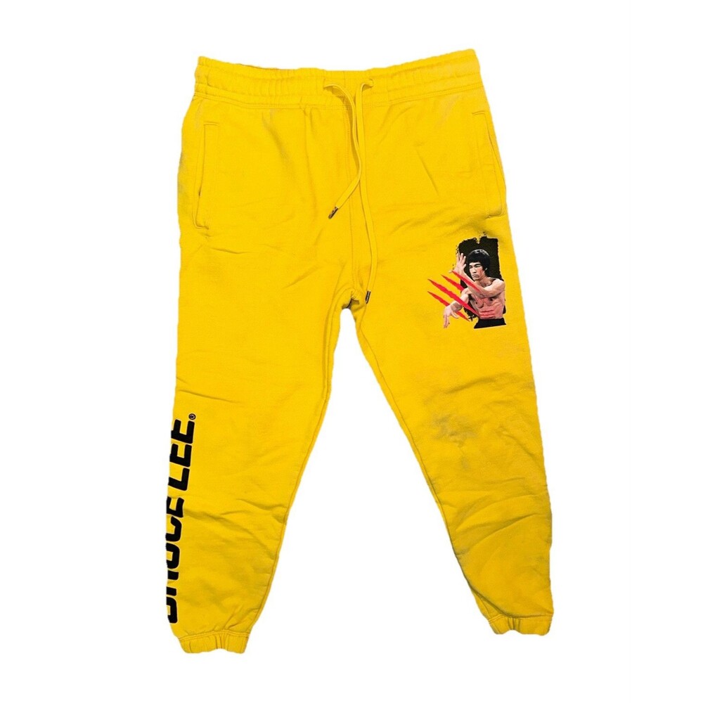 Bruce Lee x Shoe Palace Men's Yellow Graphic Fleece Jogger Sweatpants Size Large